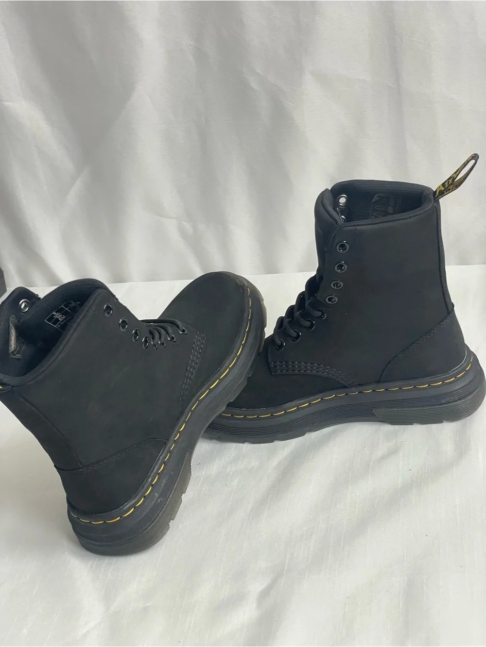 Dr. Martens Crewson Kids Black Combat Boots with Yellow unisex size US 4 M